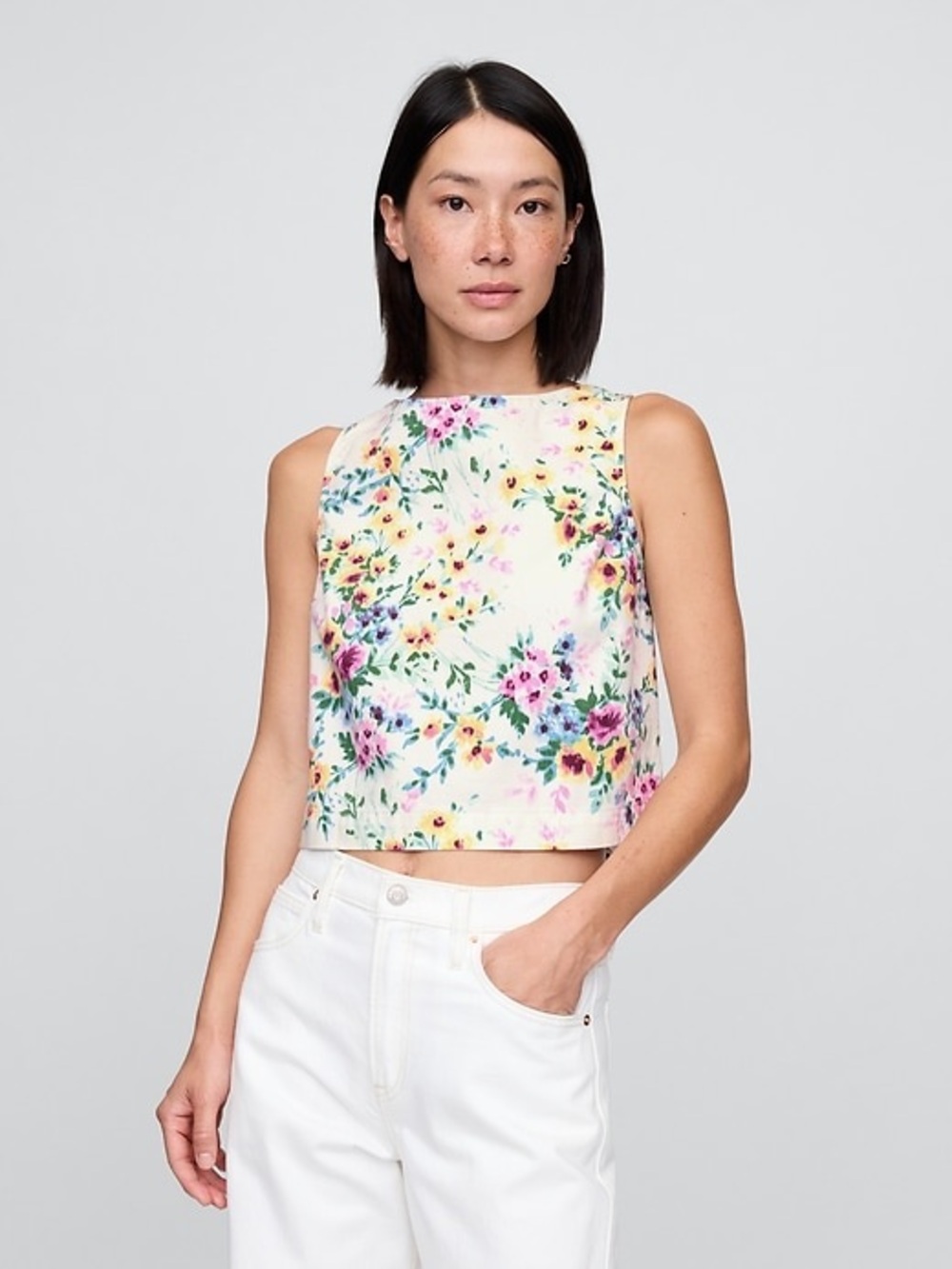 NWOT Gap Denim Floral Crop Shell Top